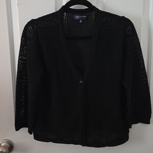 Jones New York, XL Black Open Knit Cropped Cardigan